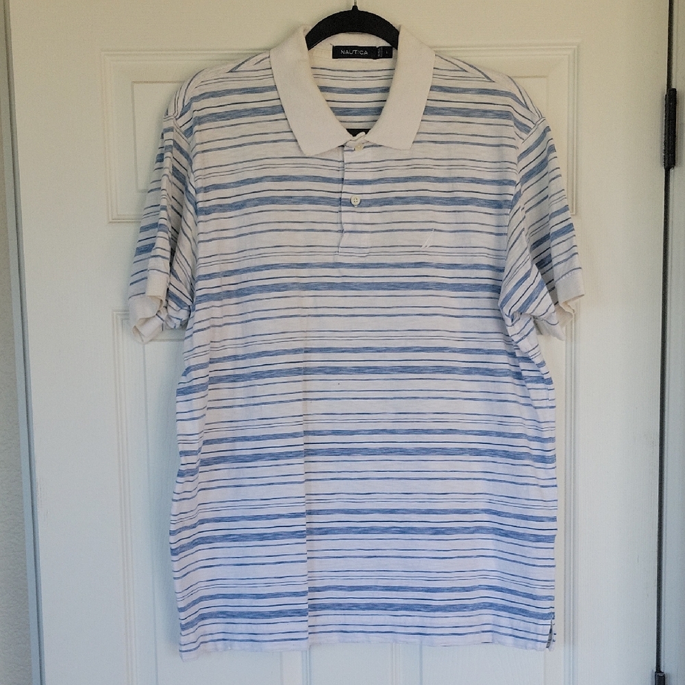 Nautica Light Blue & White Horizontal Stripe Polo
